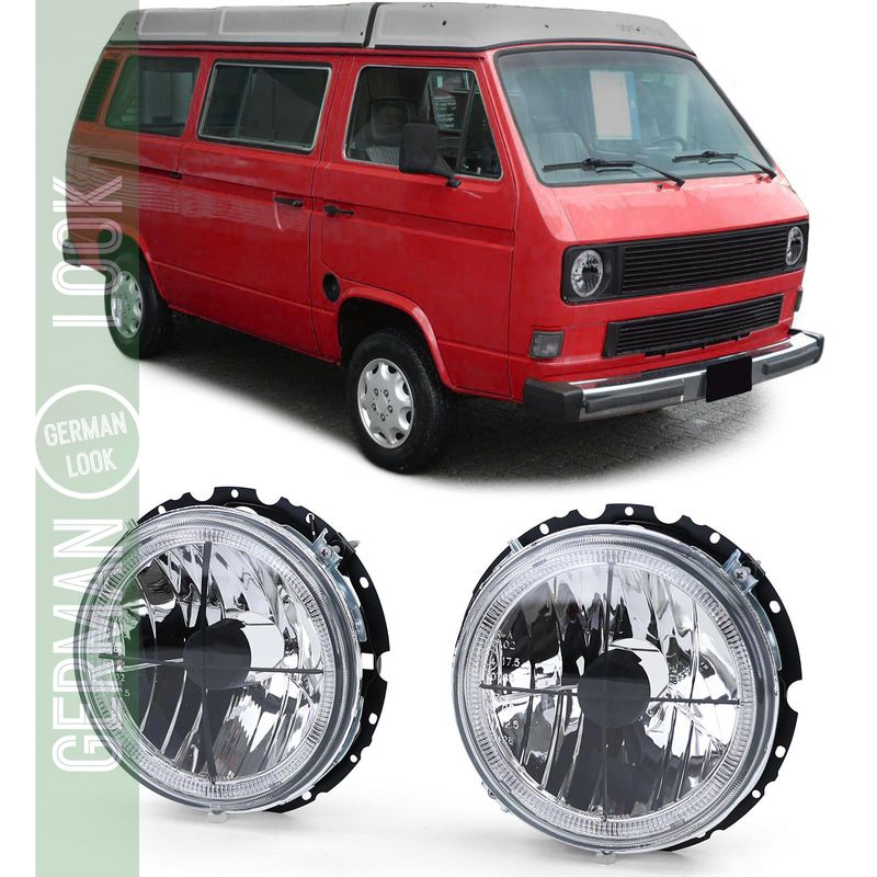 Phare Angel Eyes en verre transparent réticule noir pour VW T2 73-79 + T3 79-92
