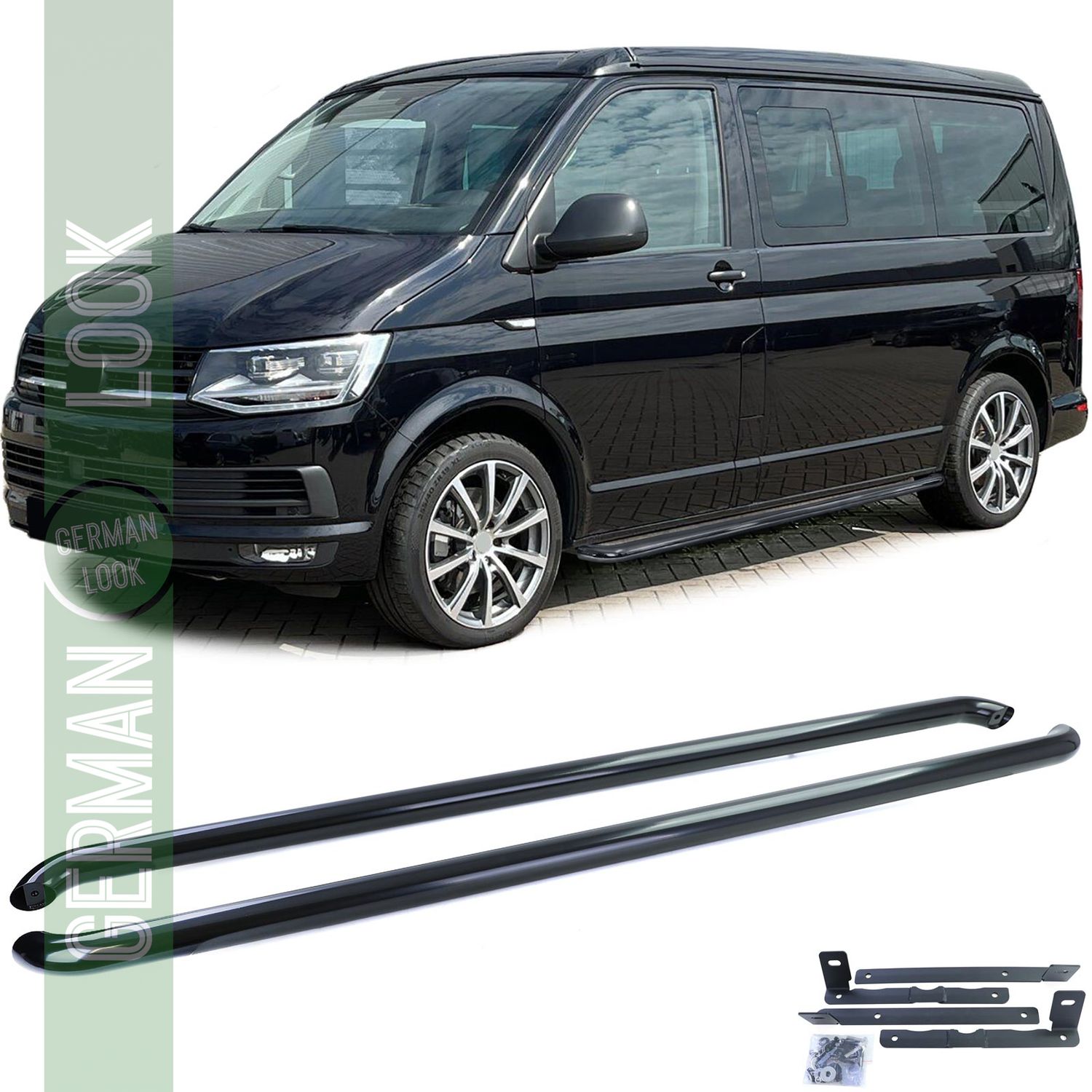 Bas de caisse latéraux en acier inoxydable noir brillant pour VW T5 T6 T6.1 empattement court