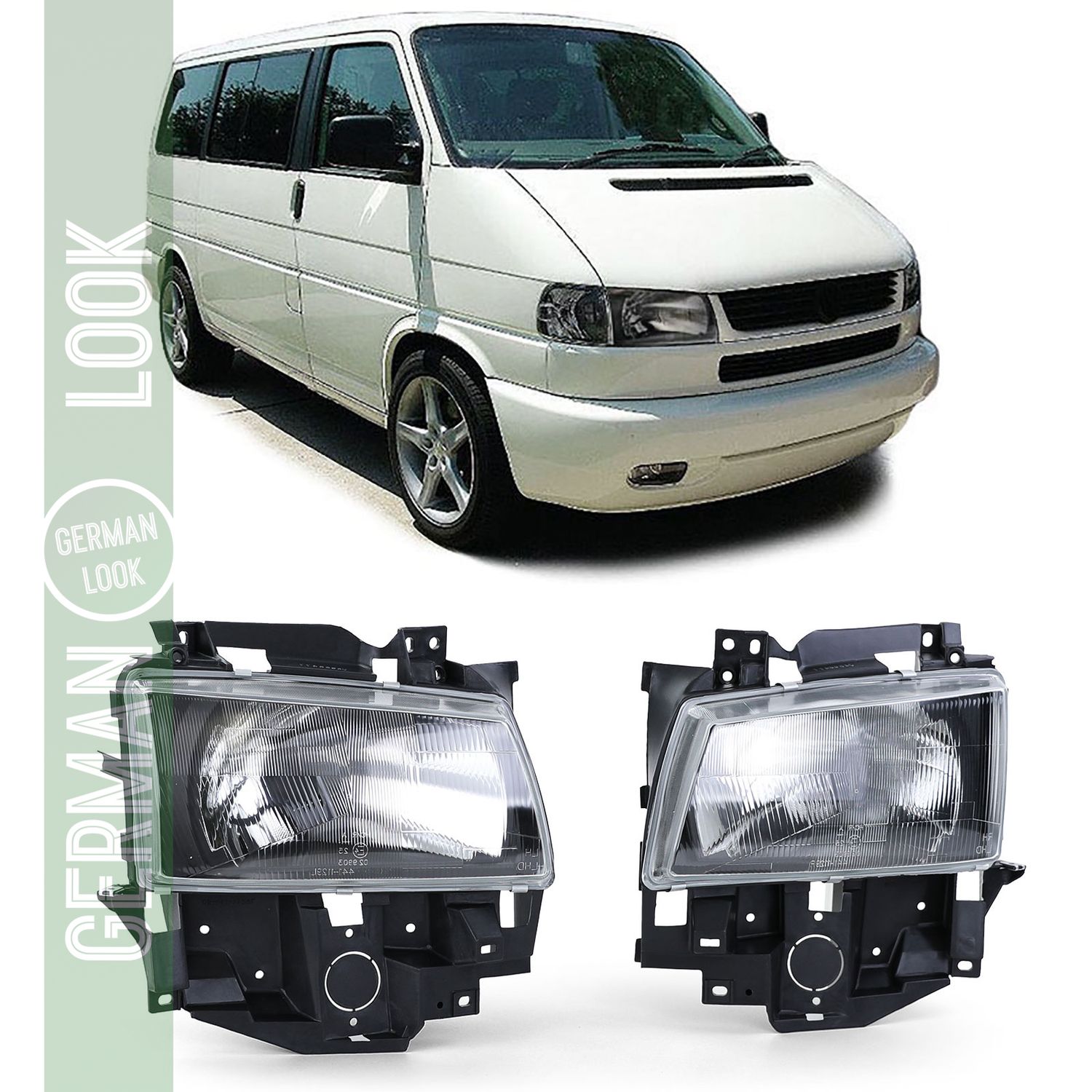 Paire de phares H4 Noir Fumé pour VW Bus T4 Caravelle Multivan 96-03