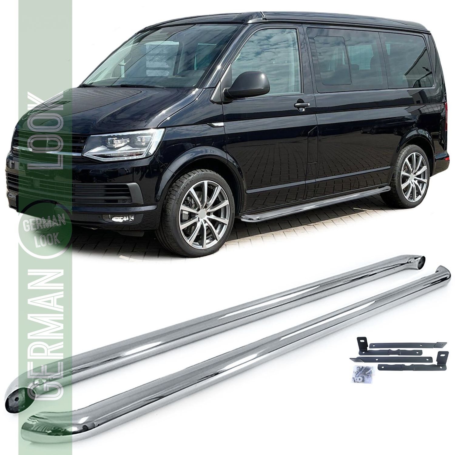 Protection de seuil de tubes latéraux en acier inoxydable poli pour VW T5 T6 T6.1 empattement court
