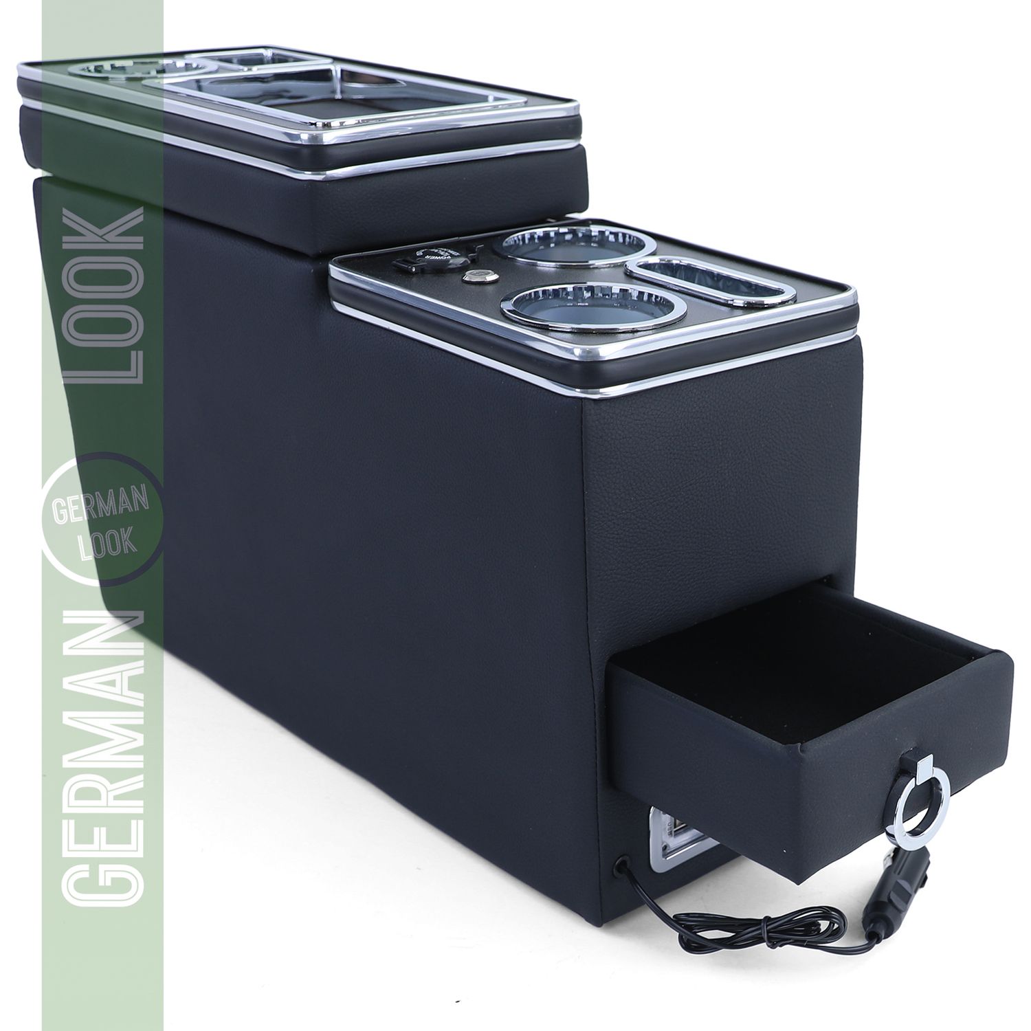 Console centrale confort avec rangement et USB cuir noir pour VW Bus T5 T6 à partir de 03
