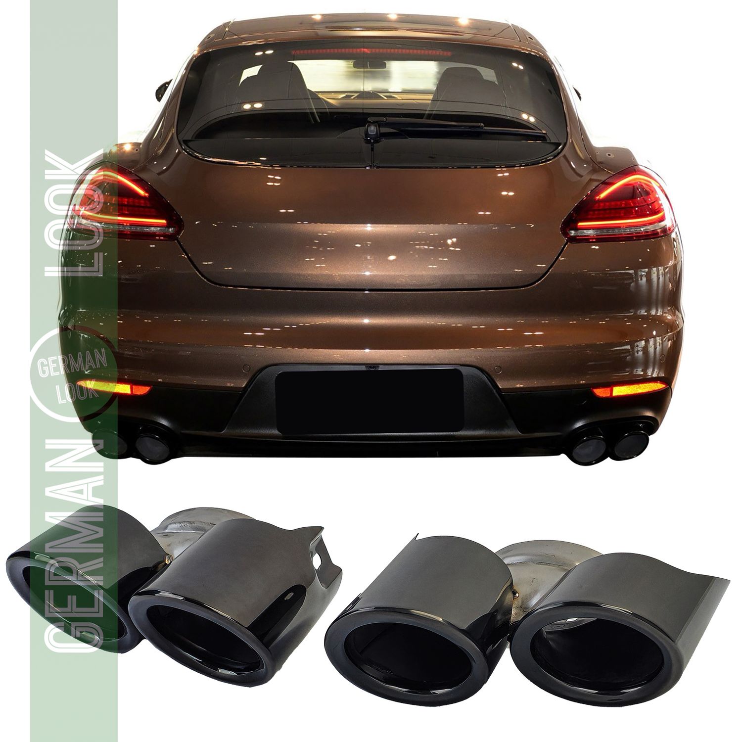 Sorties d'échappement double tube en acier inoxydable noir pour Porsche Panamera 970.2 228kW