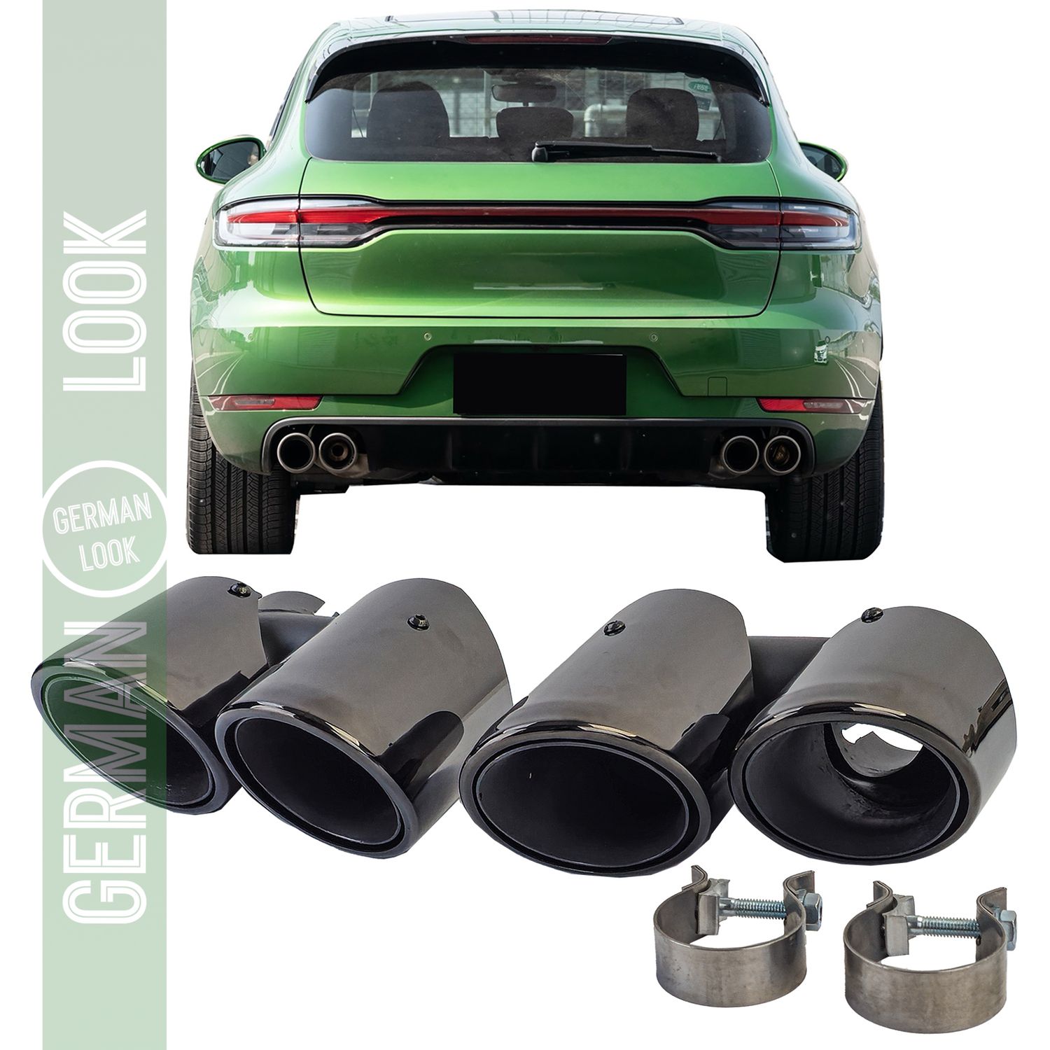 Sorties d'échappement double tube en acier inoxydable noires sur mesure pour Porsche Macan 2.0 à partir de 2018
