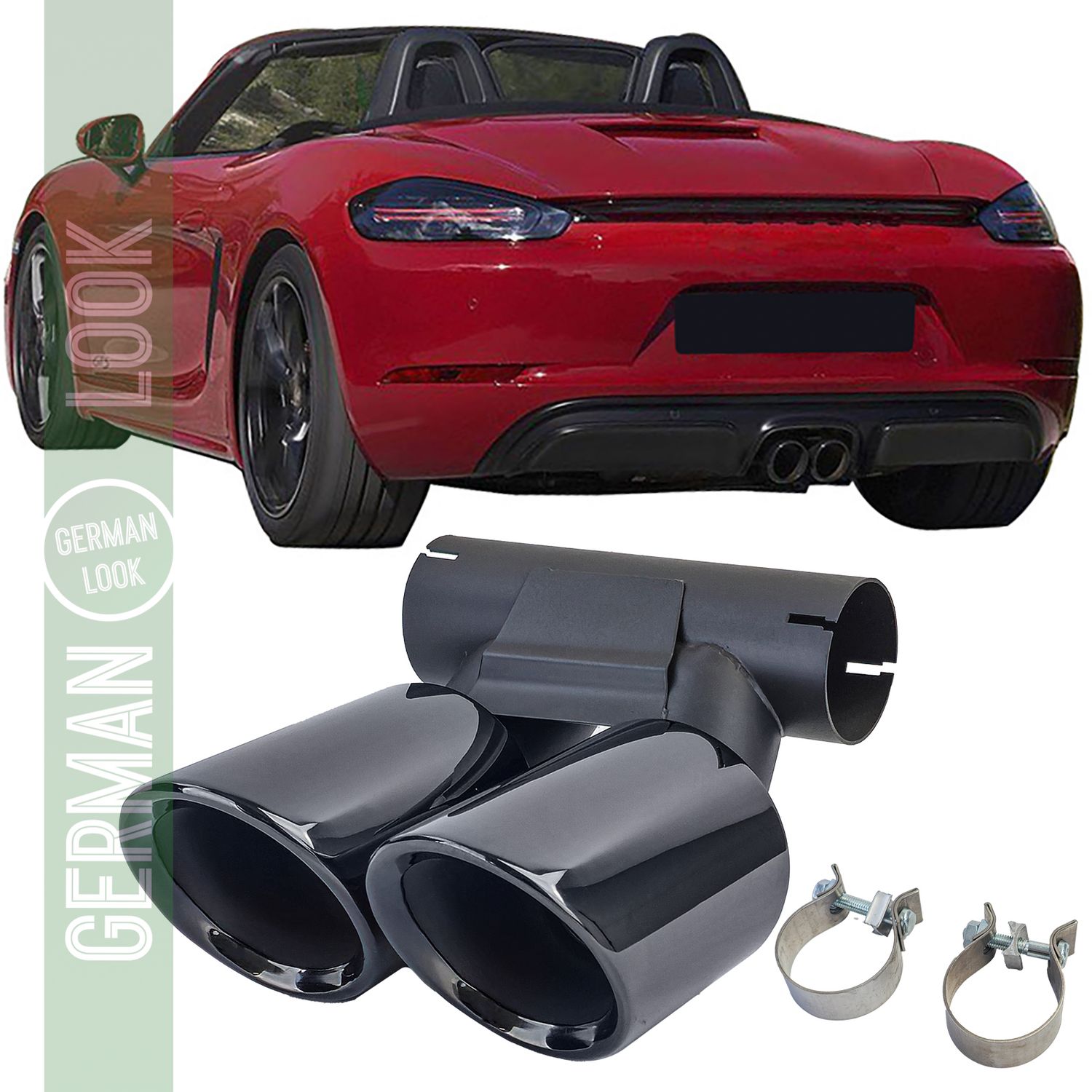 Sortie d'échappement double tube en acier inoxydable noir pour Porsche 718 Cayman Boxster 982