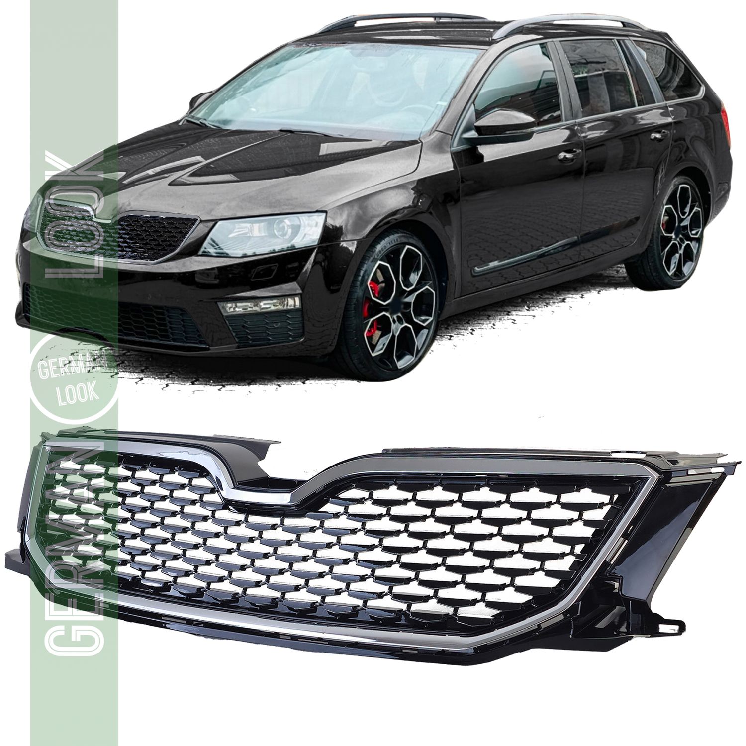Calandre sport noir chromé pour Skoda Octavia 5E pré-lifting 12-17