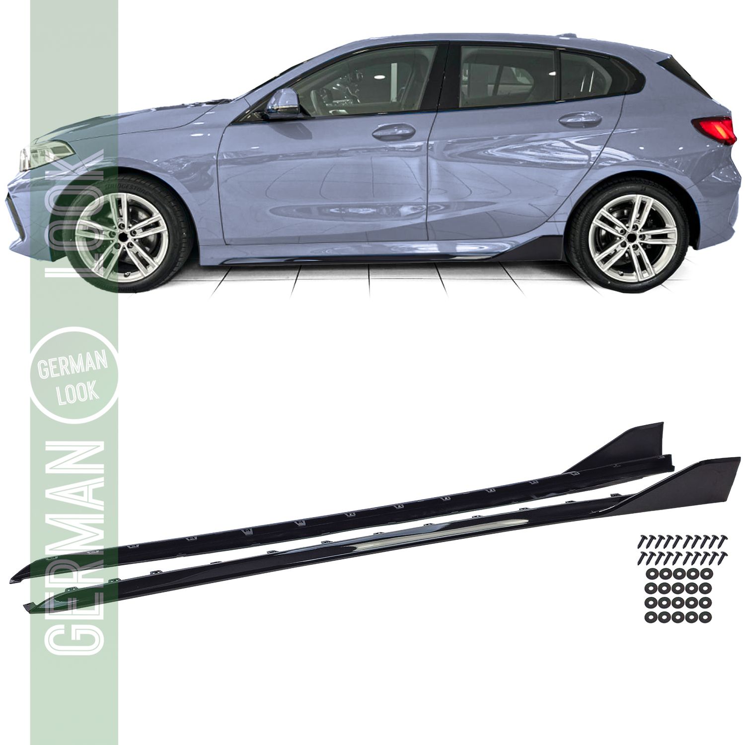 Fixation jupes latérales noir brillant sur mesure pour Série 1 BMW F40 à partir de 2019