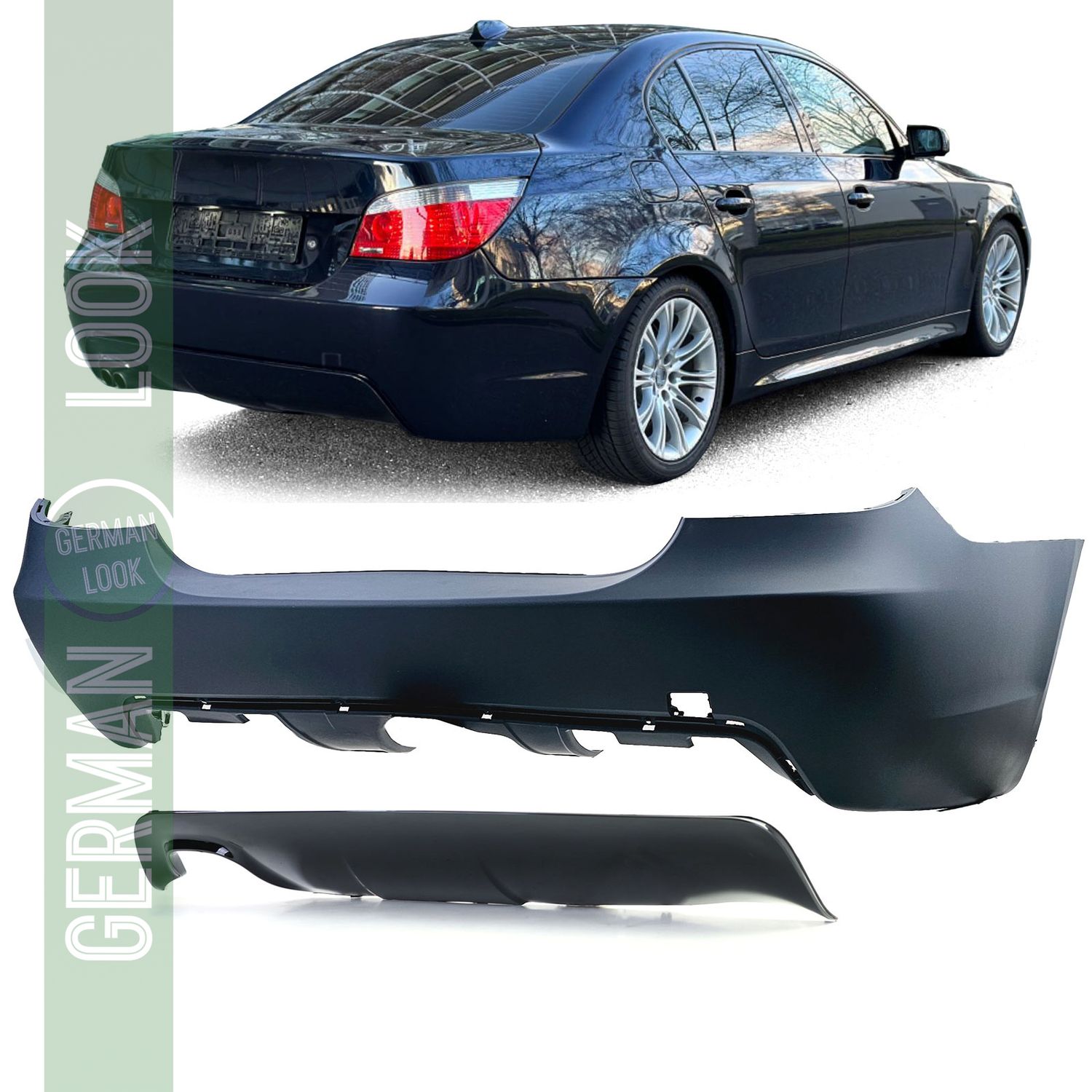 Pare-chocs arrière sport + diffuseur arrière brillant sur mesure pour BMW E60 Berline 03-07