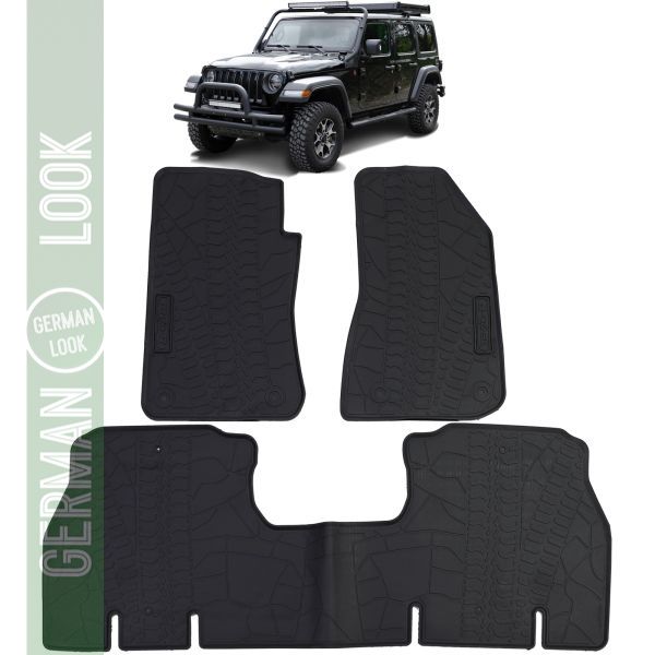 Tapis de sol en caoutchouc pour voiture noir premium set pour Jeep Wrangler JL 4 portes à partir de 2018