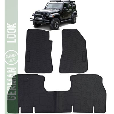 Tapis de sol en caoutchouc pour voiture noir premium set pour Jeep Wrangler JL 4 portes à partir de 2018