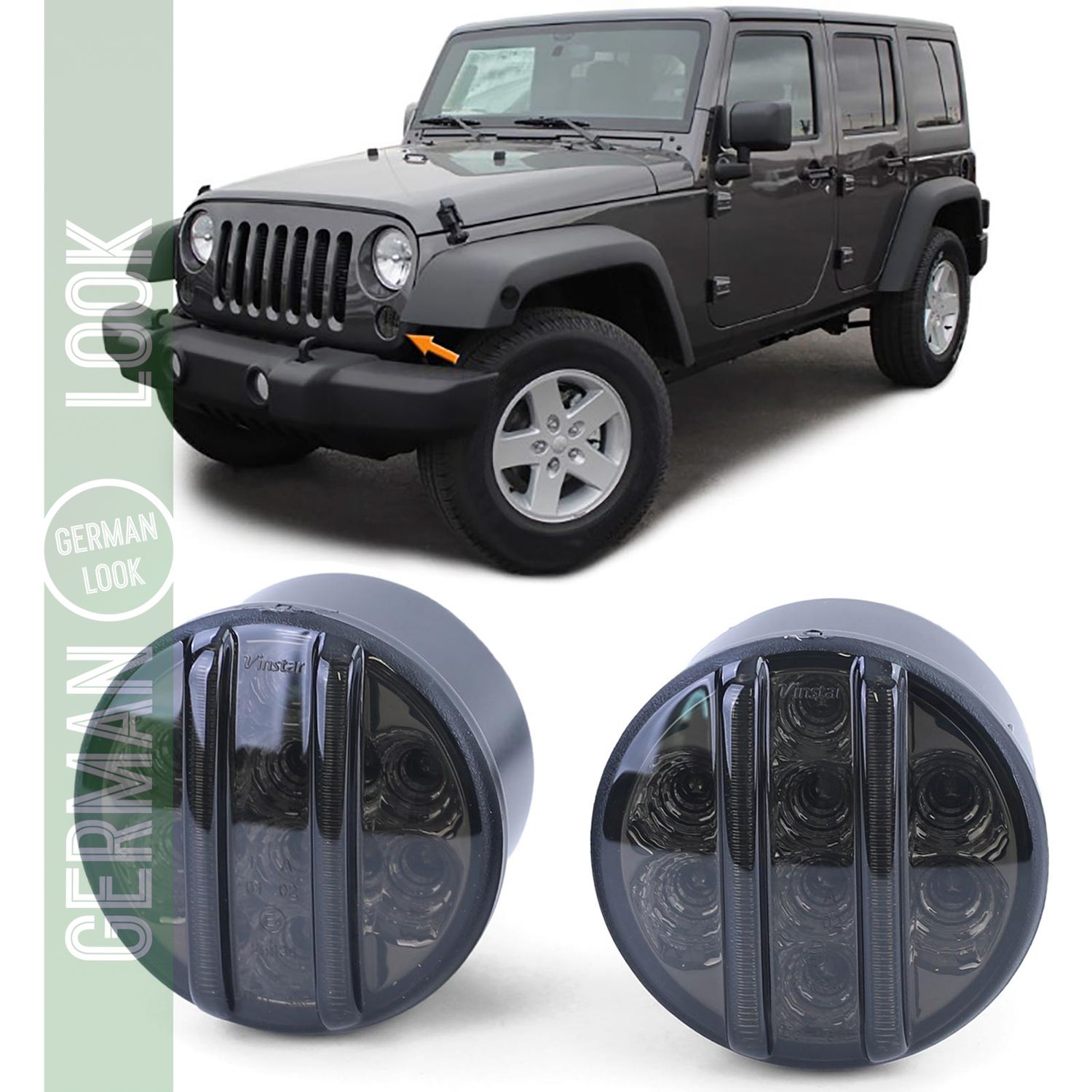 Clignotant avant LED en verre transparent, feu de stationnement, fumée noire, pour Jeep Wrangler JK à partir de 07