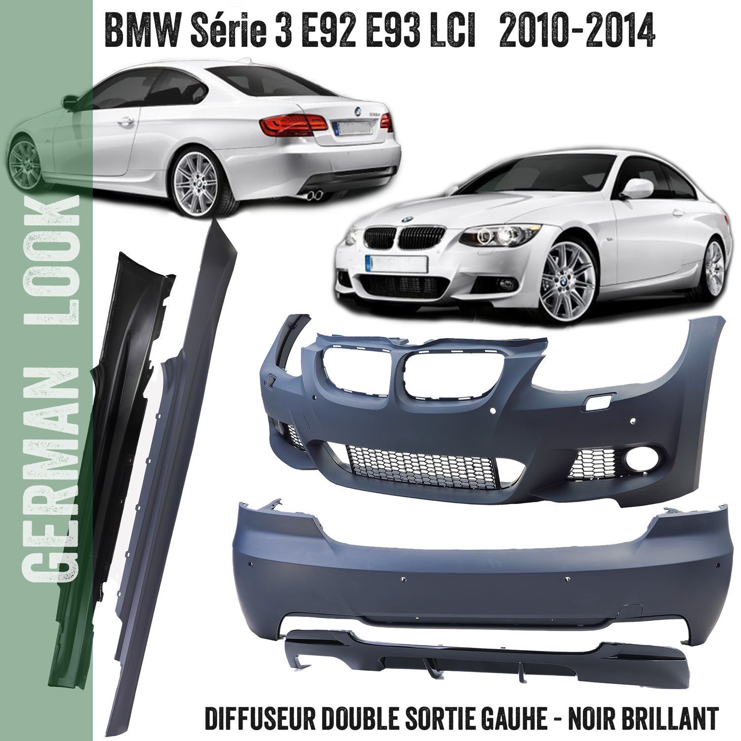 Bodykit / Kit carrosserie / Pare-chocs pour BMW Série 3 E92 E93 2010-2014 facelift LCI -  Double sortie gauche noir brillant