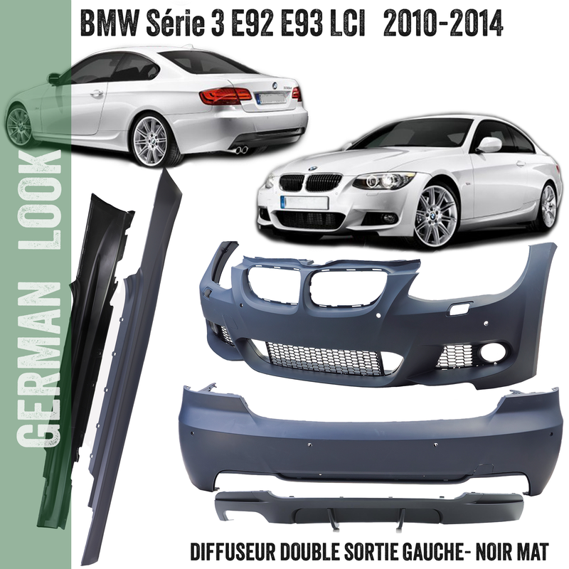 Bodykit / Kit carrosserie / Pare-chocs pour BMW Série 3 E92 E93 2010-2014 facelift LCI - Double sortie gauche noir mat