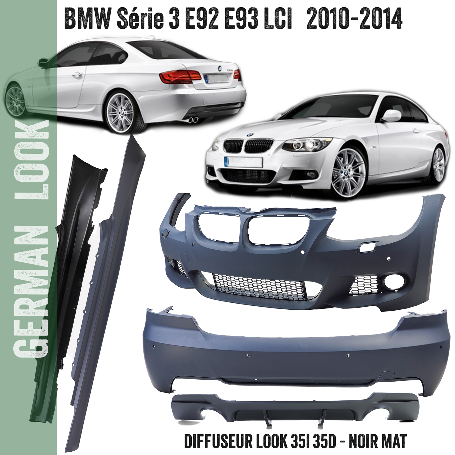 Bodykit / Kit carrosserie / Pare-chocs pour BMW Série 3 E92 E93 2010-2014 facelift LCI - Look 35i 35d noir mat