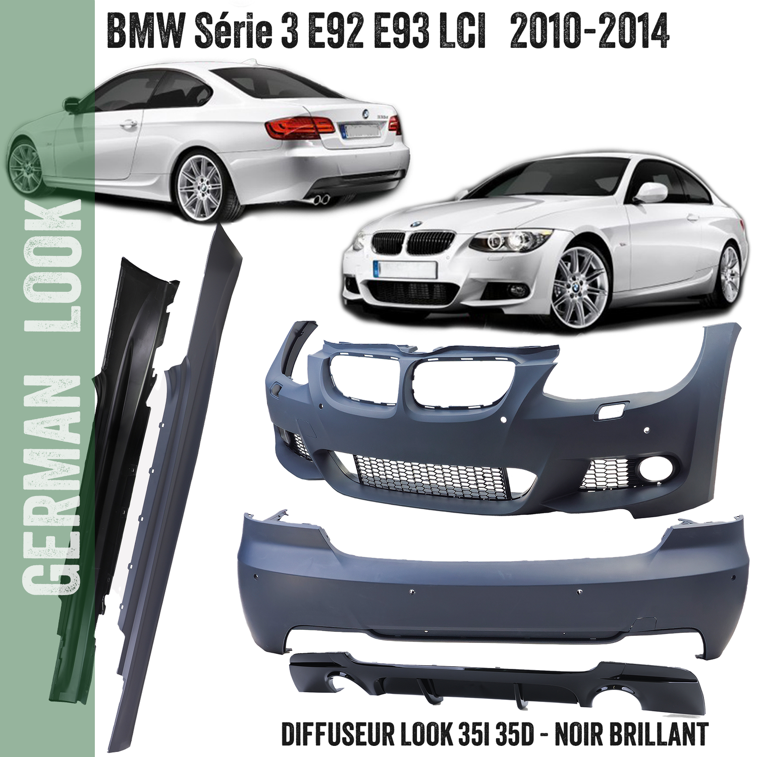 Bodykit / Kit carrosserie / Pare-chocs pour BMW Série 3 E92 E93 2010-2014 facelift LCI - Look 35i 35d noir brillant