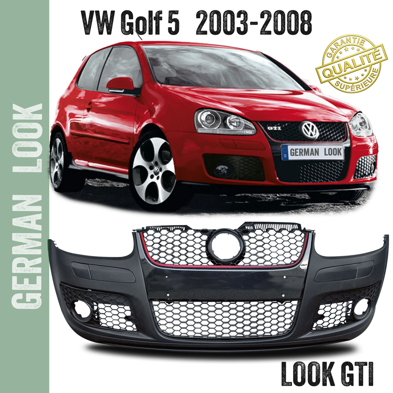 Pare chocs avant plus grilles nid d'abeille Look GTI pour VW Golf 5 Pare chocs avant plus grilles nid d'abeille Look GTI pour VW Golf 5