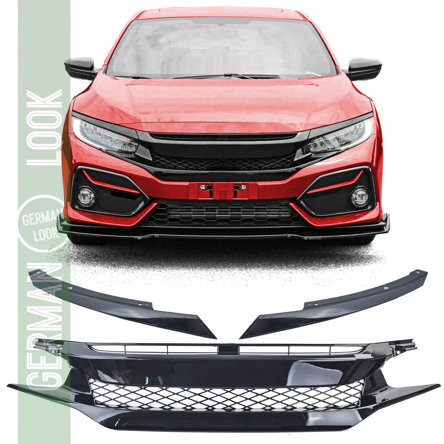 Calandre performance noir brillant sans emblème pour Honda Civic FK 2016-2020