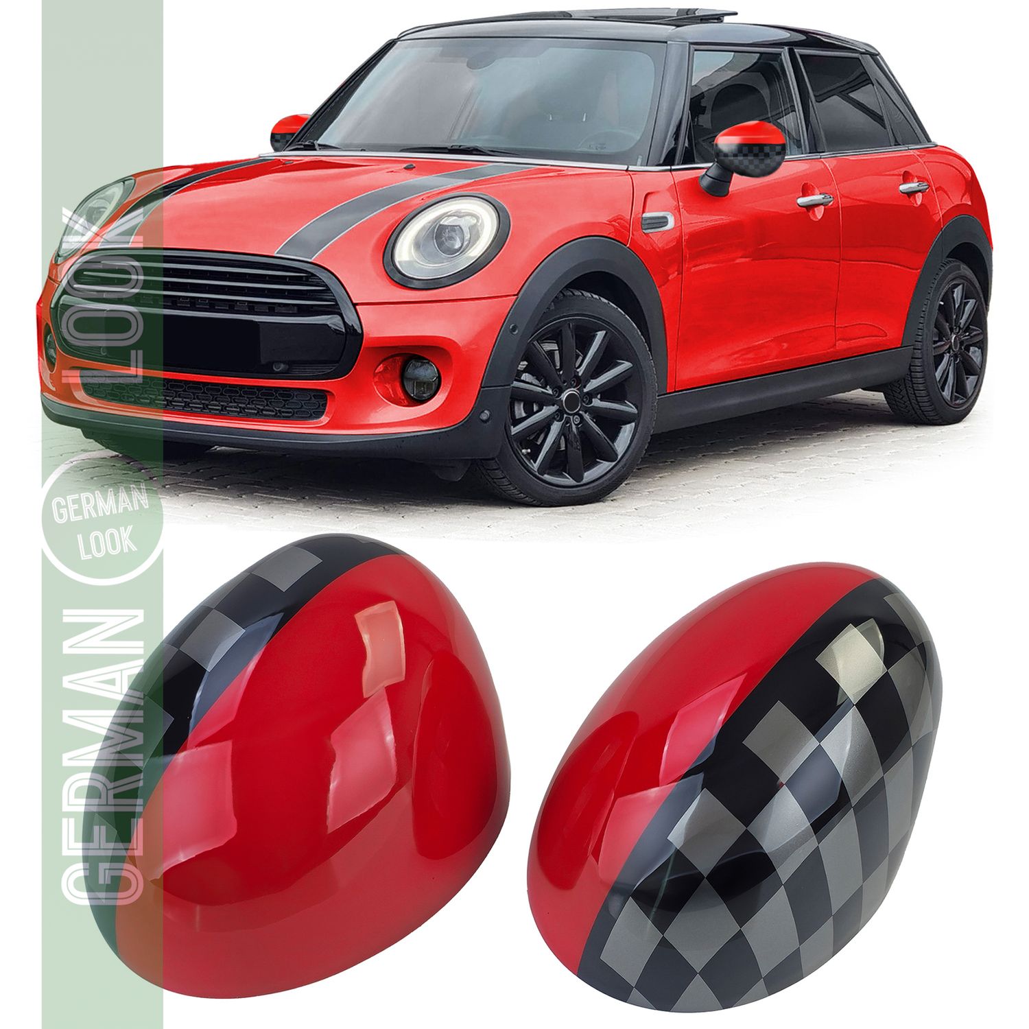 Coques de rétroviseurs Performance Rouge Noir pour Mini F54 F55 F56 F57 13-18