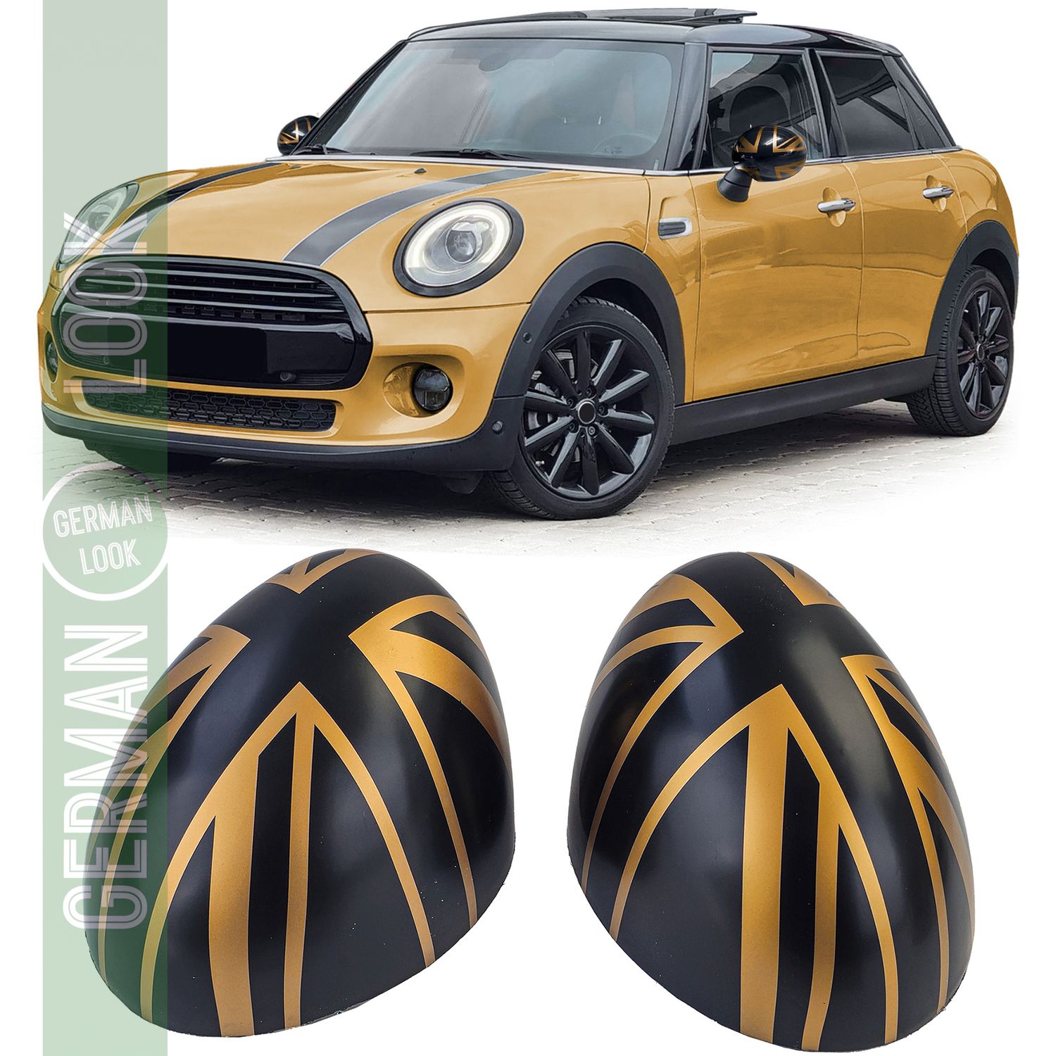 Coques de rétroviseurs Union Jack Noir Or pour Mini F54 F55 F56 F57 13-18