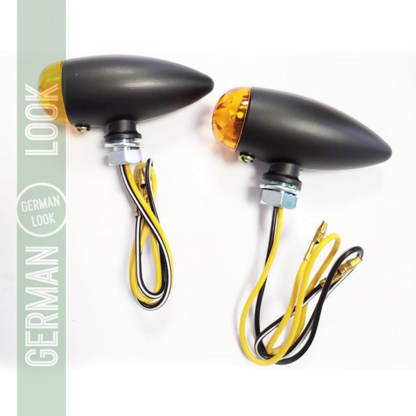 Kit de clignotants halogènes moto universels BULLET noir jaune avec marquage E