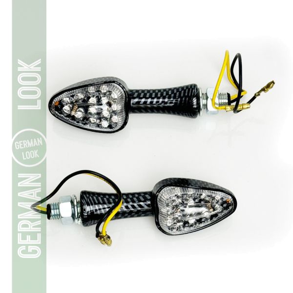 Kit de clignotants LED universels pour moto en verre transparent ELEGANT Carbon avec marque E