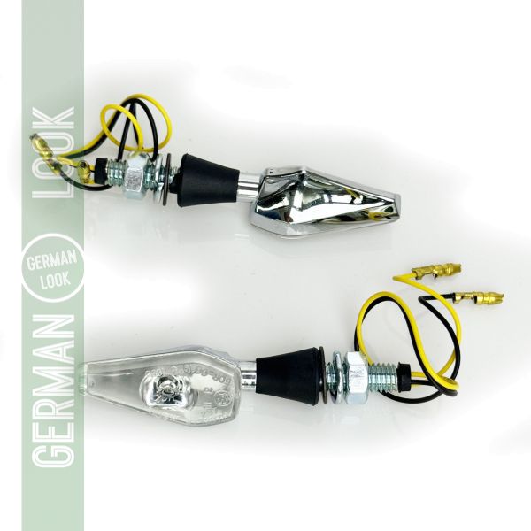 Jeu de clignotants LED universels pour moto en verre transparent PEAK chromé avec marque E