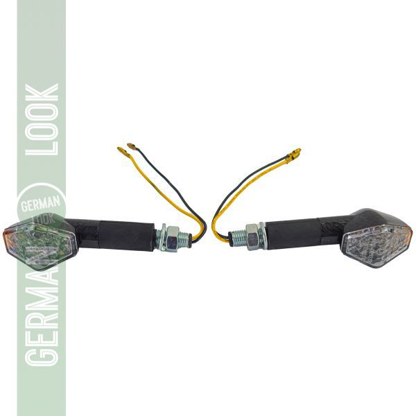 Jeu de clignotants LED universels pour moto en carbone, verre transparent RUBY avec marque E