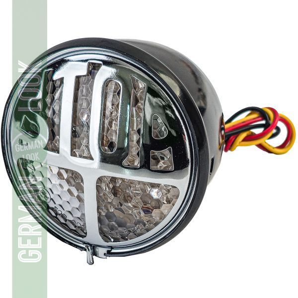Feu arrière LED moto universel STOP chrome noir avec E-mark