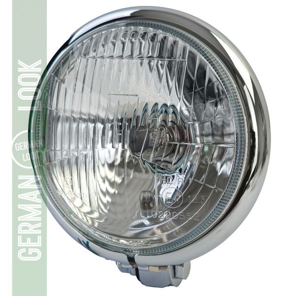 Phare de moto universel 5 3/4" style Bates chromé avec marque E