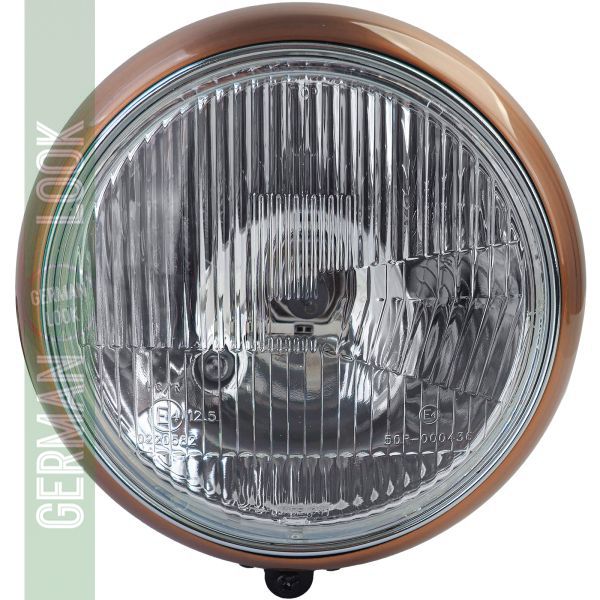 Phare de moto universel en verre nervuré de 7 pouces, cuivre noir avec marque E