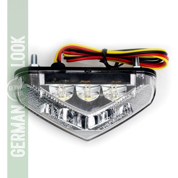 Feu arrière LED universel en verre transparent pour moto TRIANGLE avec marque E