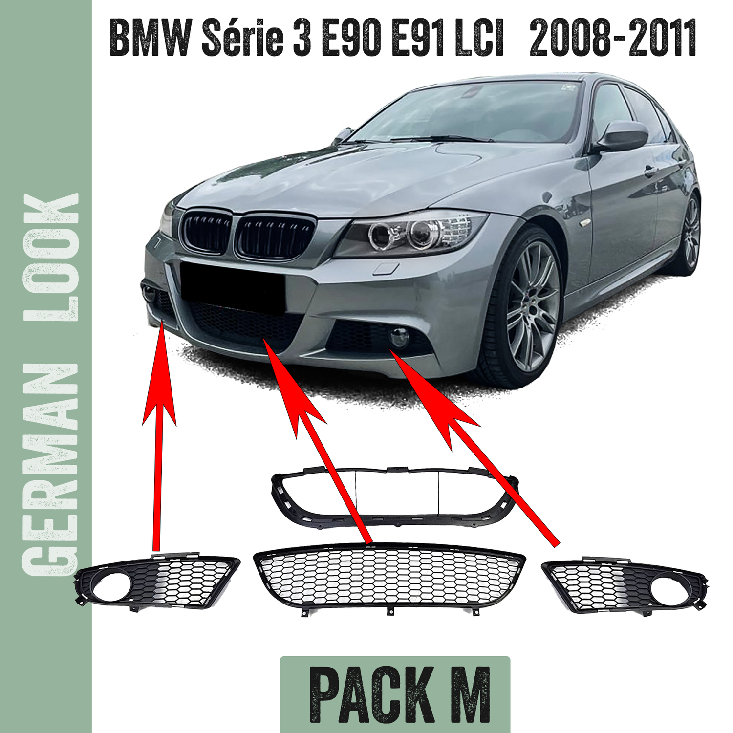 Grilles de pare-chocs avant pour BMW Série 3 E90 E91 2008-2013 LCI