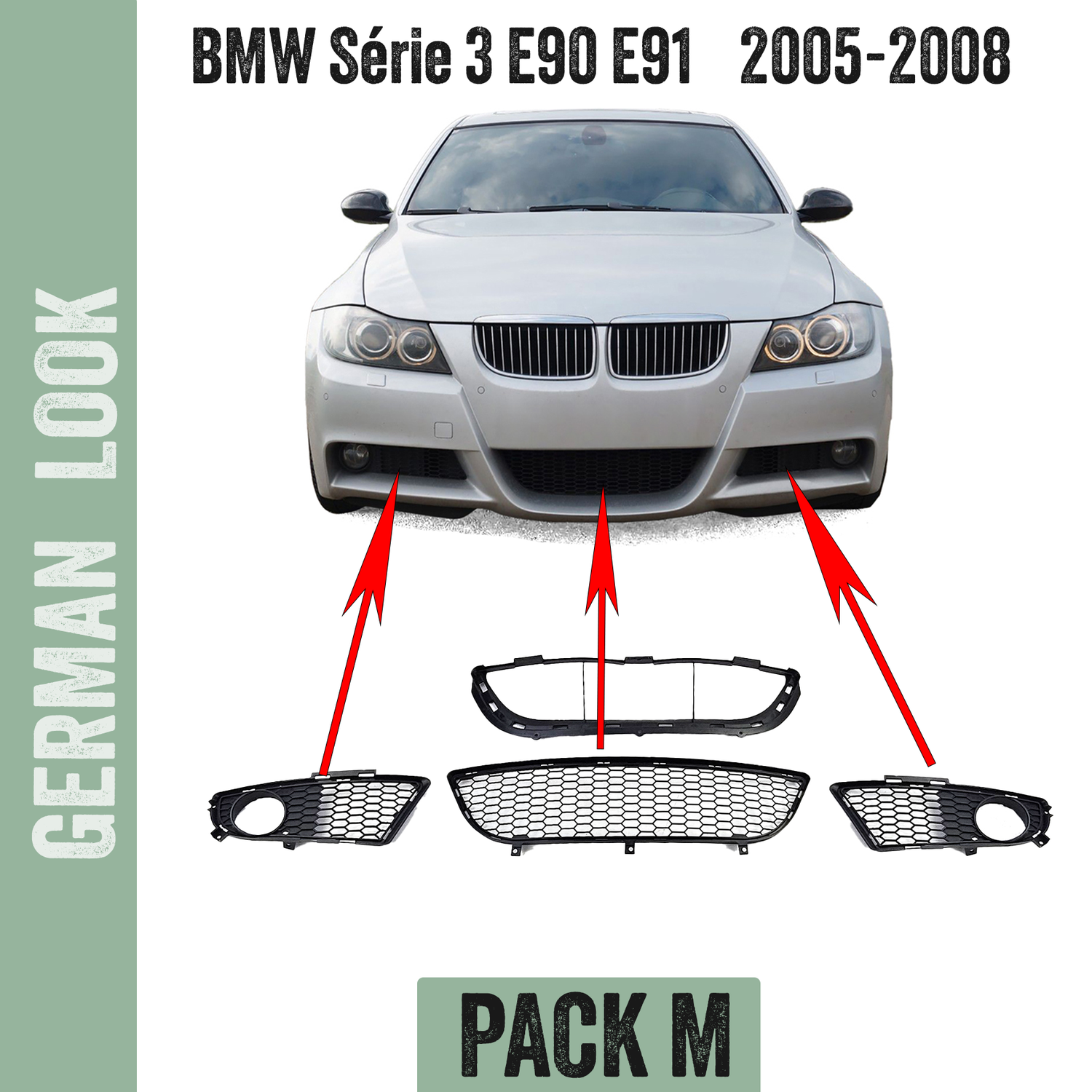 Grilles de pare-chocs avant pour BMW Série 3 E90 E91 2005 - 2008