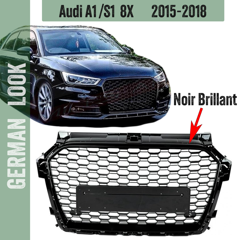 CALANDRE LOOK RS1 AUDI A1 8X FACELIFT (2015-2018) - FINITION NOIR CONTOUR NOIR