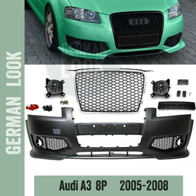 Pare chocs avant look RS3 pour AUDI A3 8P de 2005 à 2008 + calandre chrome + antibrouillards