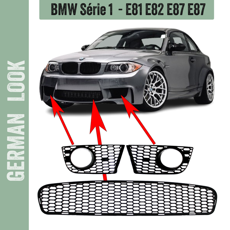 3 Grilles de pare-chocs avant pour BMW Série 1 E81 E82 E87 E88 Look M1 1M