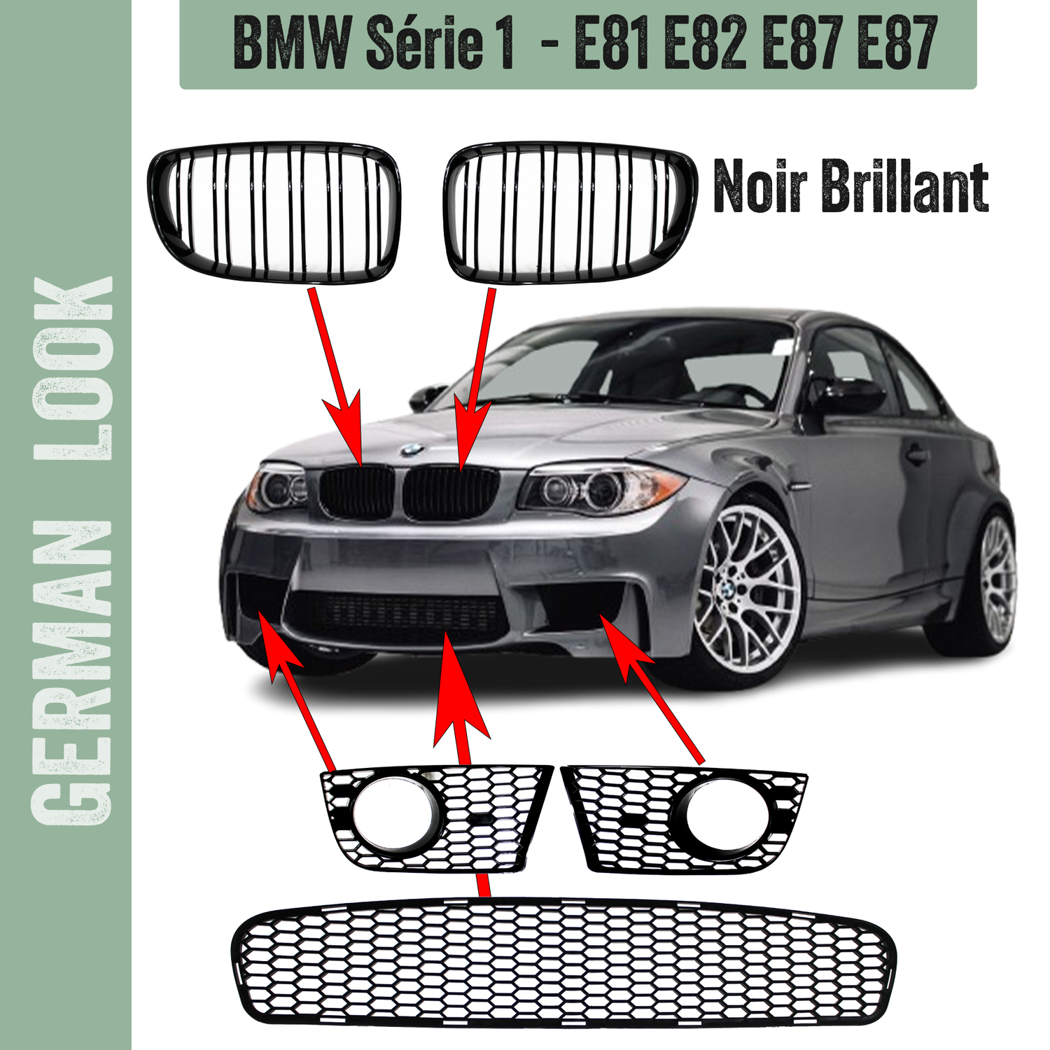 5 Grilles de pare-chocs avant pour BMW Série 1 E81 E82 E87 E88 Look M1 1M