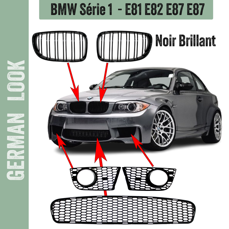 5 Grilles de pare-chocs avant pour BMW Série 1 E81 E82 E87 E88 Look M1 1M