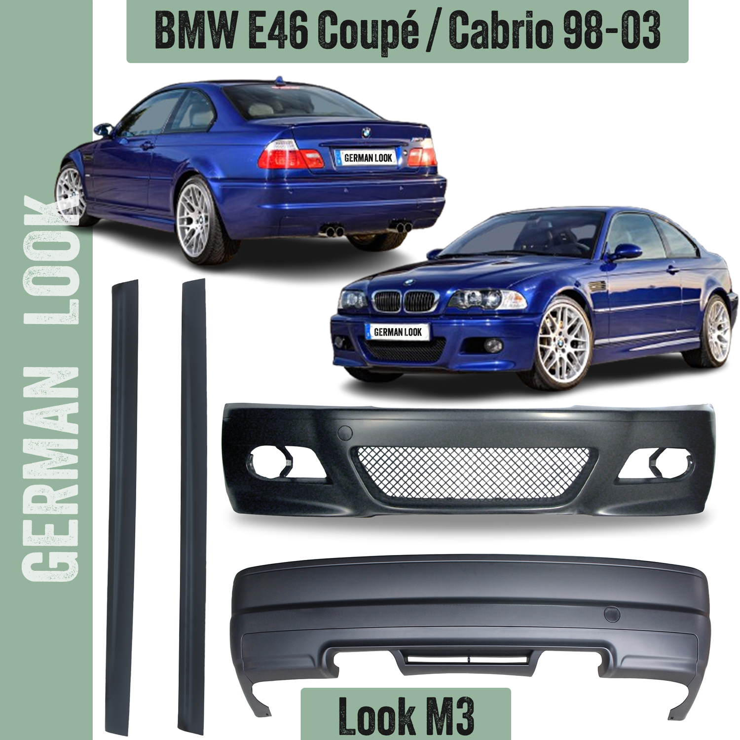 Pare-chocs / Bodykit / Kit carrosserie Look M3 pour BMW Série 3 E46 Coupé et Cabriolet 1998 - 2003