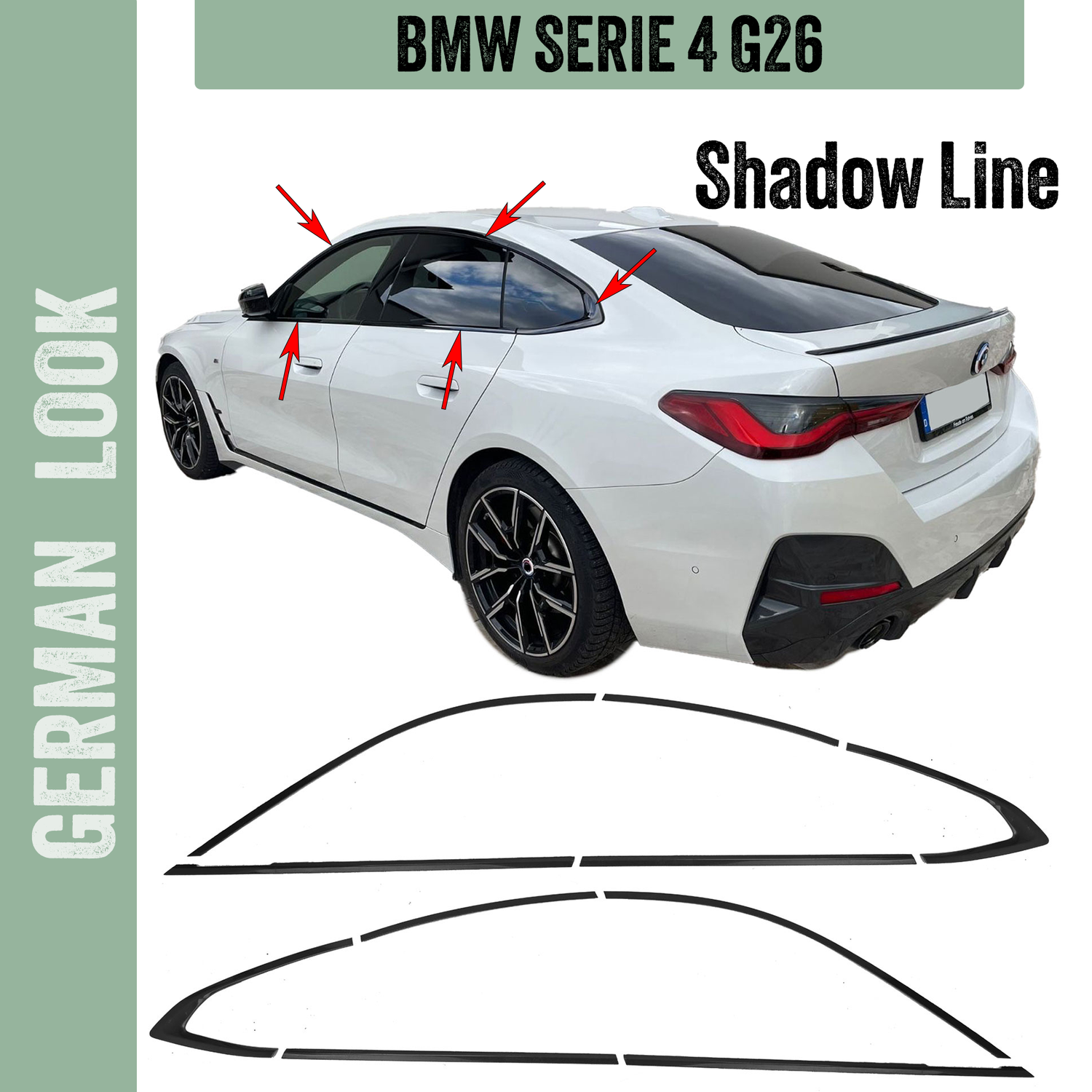 Set d'habillage Shadow Line noir brillant pour BMW Série 4 G26 Gran Coupé à partir de 2020