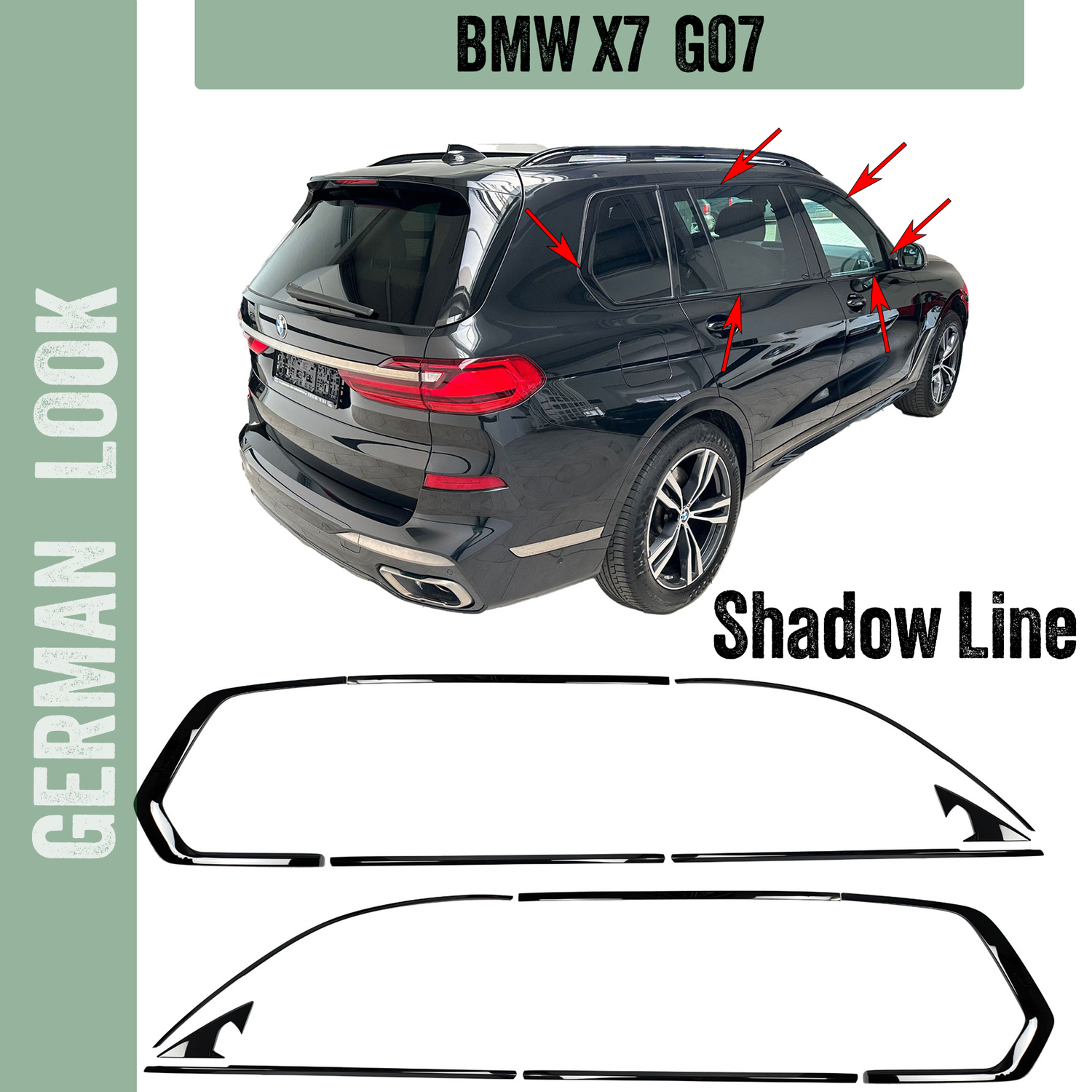 Set de décoration Shadow Line noir brillant pour BMW X7 G07 à partir de 2019