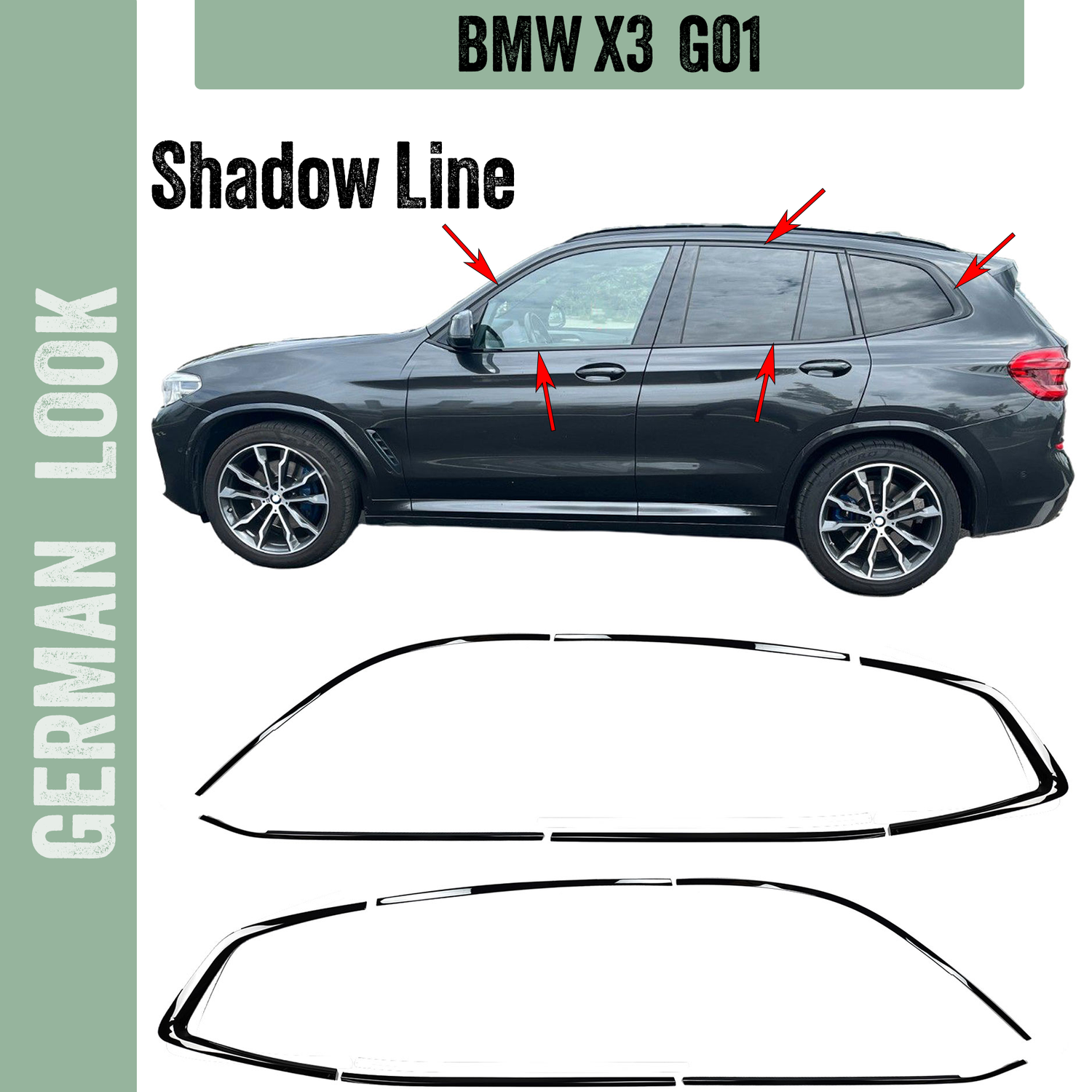 Kit de décoration Shadow Line noir brillant pour BMW X3 G01 à partir de 2017