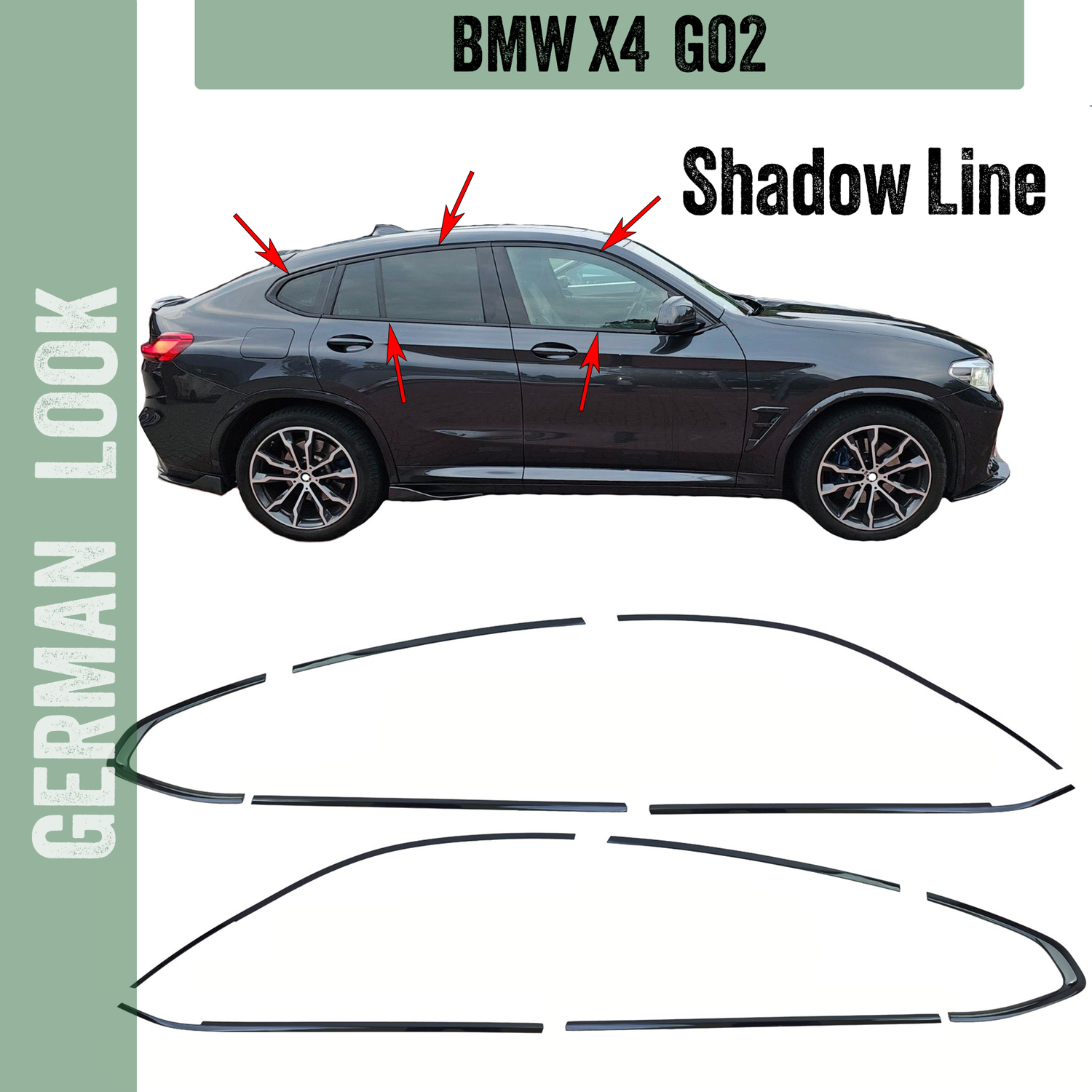 Kit de décoration Shadow Line noir brillant pour BMW X4 G02 à partir de 2018
