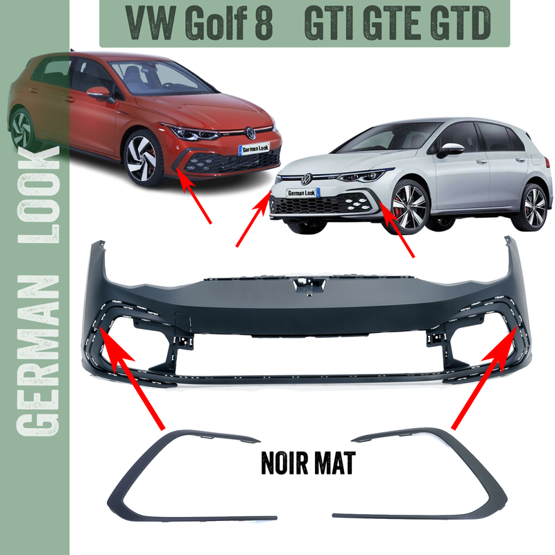 Éléments décoratifs / Contour de pare-chocs pour VW Golf 8 GTI GTD GTE - Noir mat