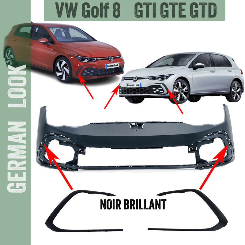 Éléments décoratifs / Contour de pare-chocs pour VW Golf 8 GTI GTD GTE - Noir brillant