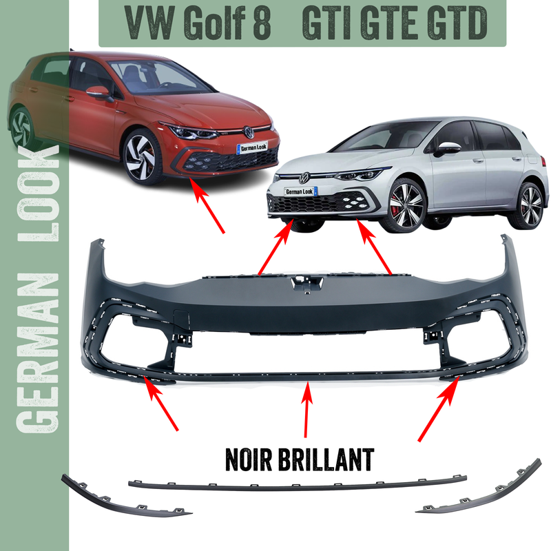 Éléments décoratifs / Contour de pare-chocs pour VW Golf 8 GTI GTD GTE - Noir brillant