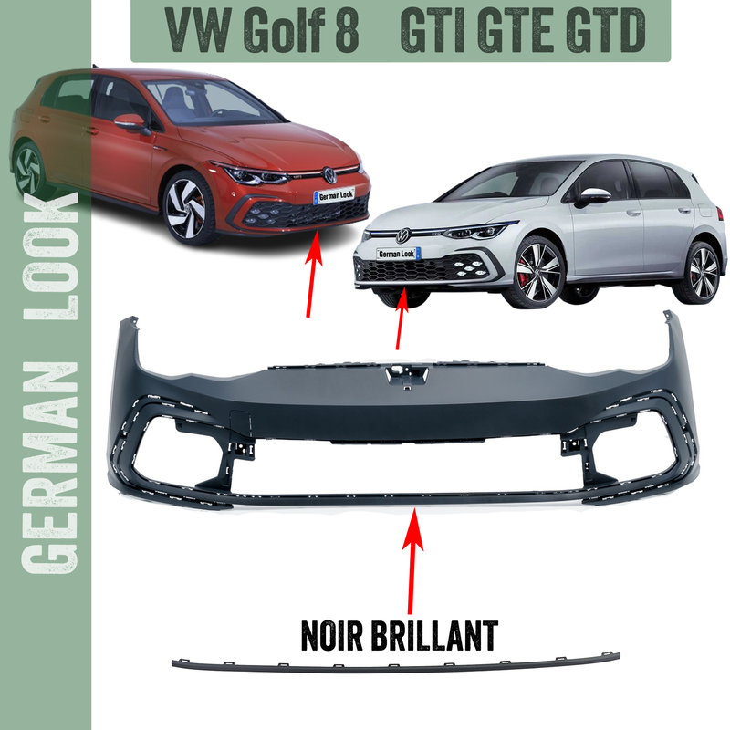 Éléments décoratif / Bas de pare-chocs pour VW Golf 8 GTI GTD GTE - Noir brillant