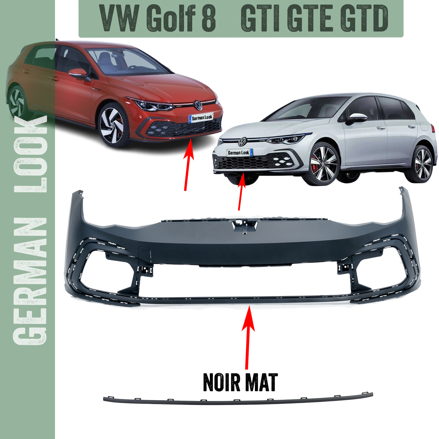 Éléments décoratif / Bas de pare-chocs pour VW Golf 8 GTI GTD GTE - Noir mat
