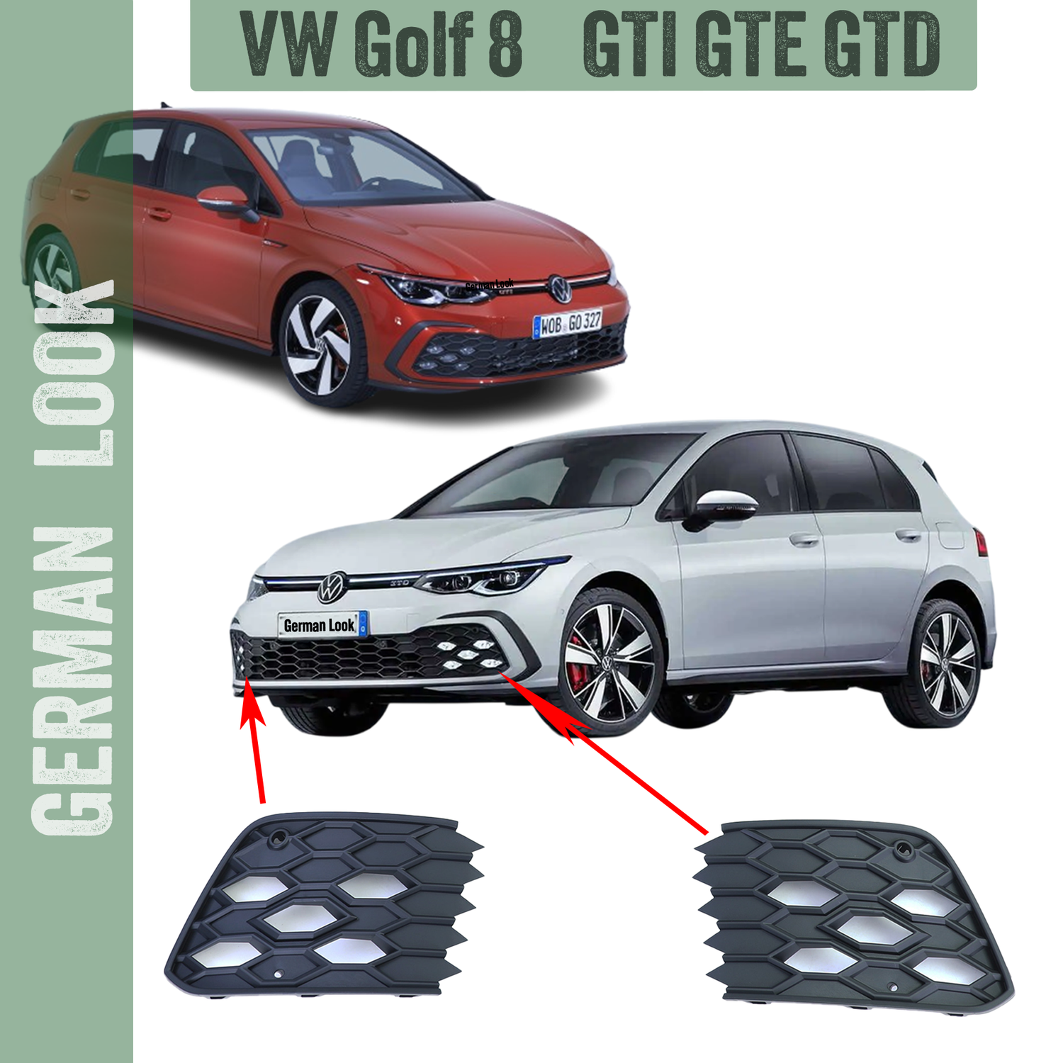 2 Grilles d'antibrouillards pour pare-chocs VW Golf 8 GTD GTE GTI