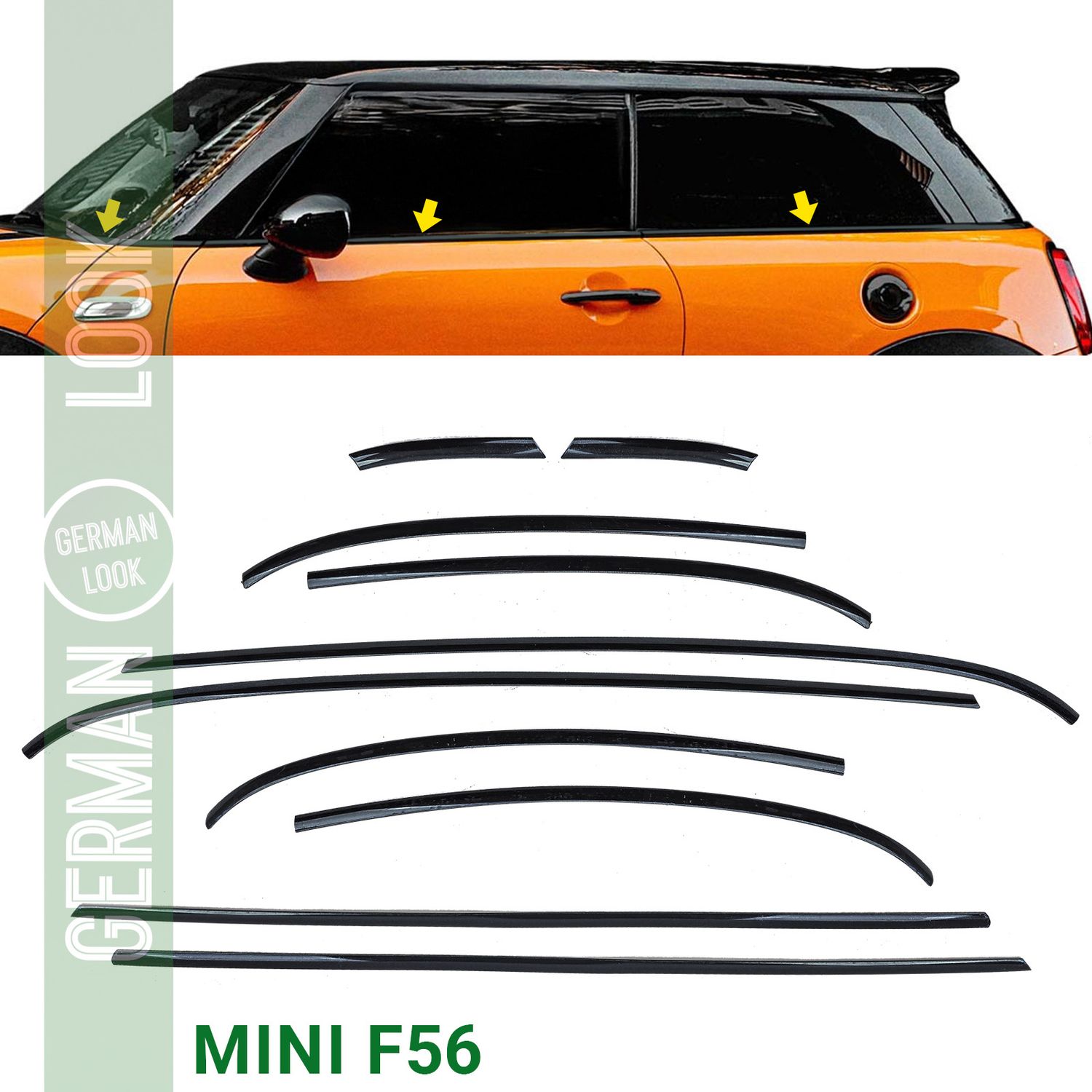 Jeu de garnitures Dechrome noir piano brillant 10 pièces pour Mini F56 à partir de 2014