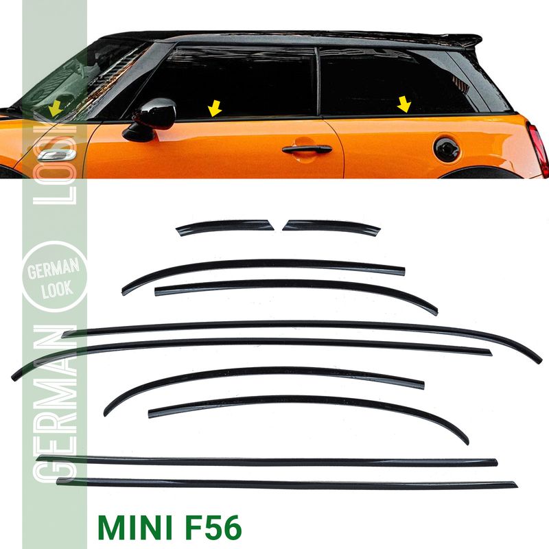 Jeu de garnitures Dechrome noir piano brillant 10 pièces pour Mini F56 à partir de 2014